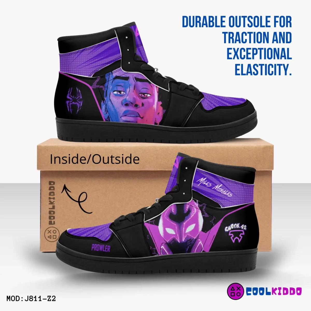 Custom Miles Morales Spiderman Shoes Spider Verse Earth 42 Prowler High-Top Leather Sneakers Cool Kiddo 14