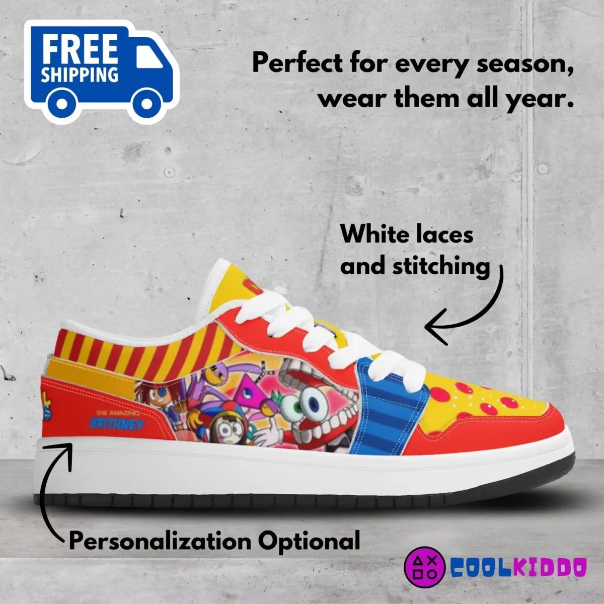 Personalized The Amazing Digital Circus Leather Low-Top Sneakers for Kids | Unisex Casual Shoes Cool Kiddo 14