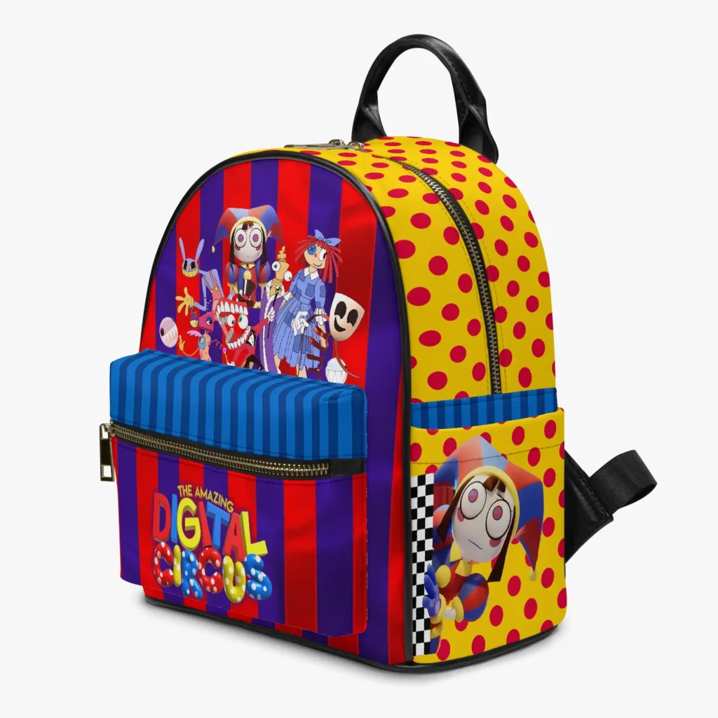 The Amazing Digital Circus Mini Leather Backpack – Pomni and friends print Cool Kiddo The Amazing Digital Circus Mini Leather Backpack - Pomni and friends print