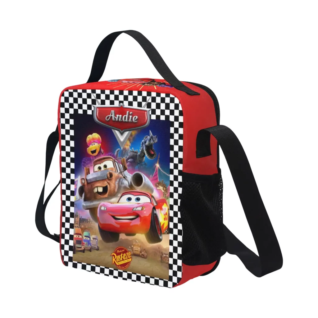 Personalized Lightning McQueen Lunch Bag for kids. Insulated interior Lunchbox from Cars Cartoon Cool Kiddo Personalized Lightning McQueen Lunch Bag for kids. Insulated interior Lunchbox from Cars Cartoon
