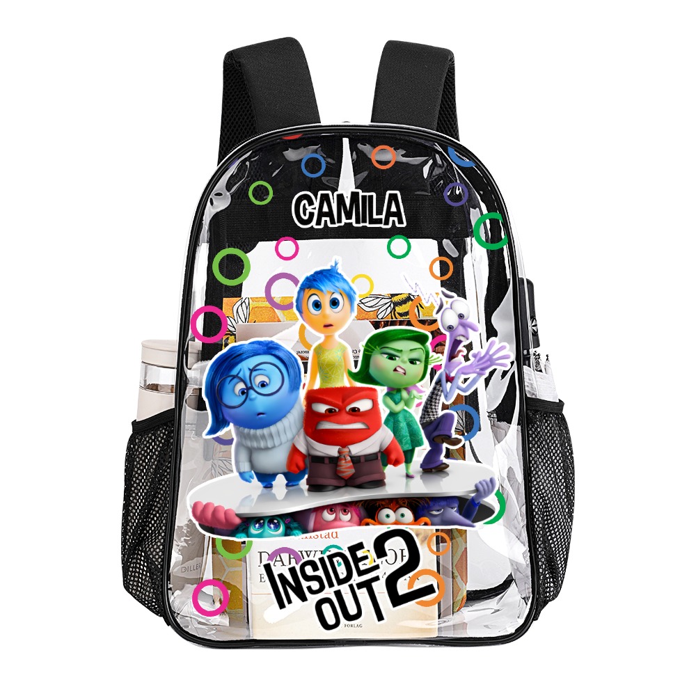 Personalized Inside Out 2 Movie Customizable Transparent Book Bag 17 inch 2024 New Clear Backpack Cool Kiddo 16