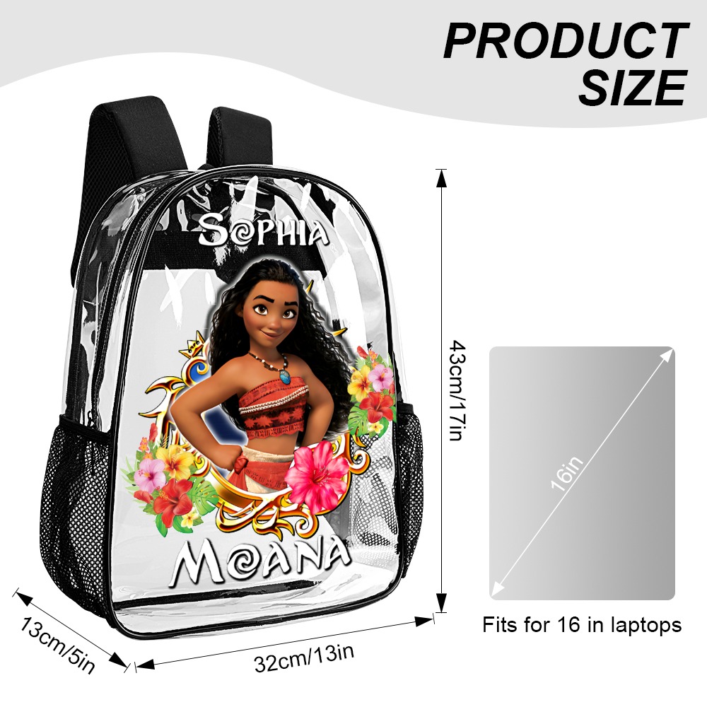 Personalized Disney’s Princess Moana – Transparent Bag 17 inch 2024 New Backpack Cool Kiddo 16