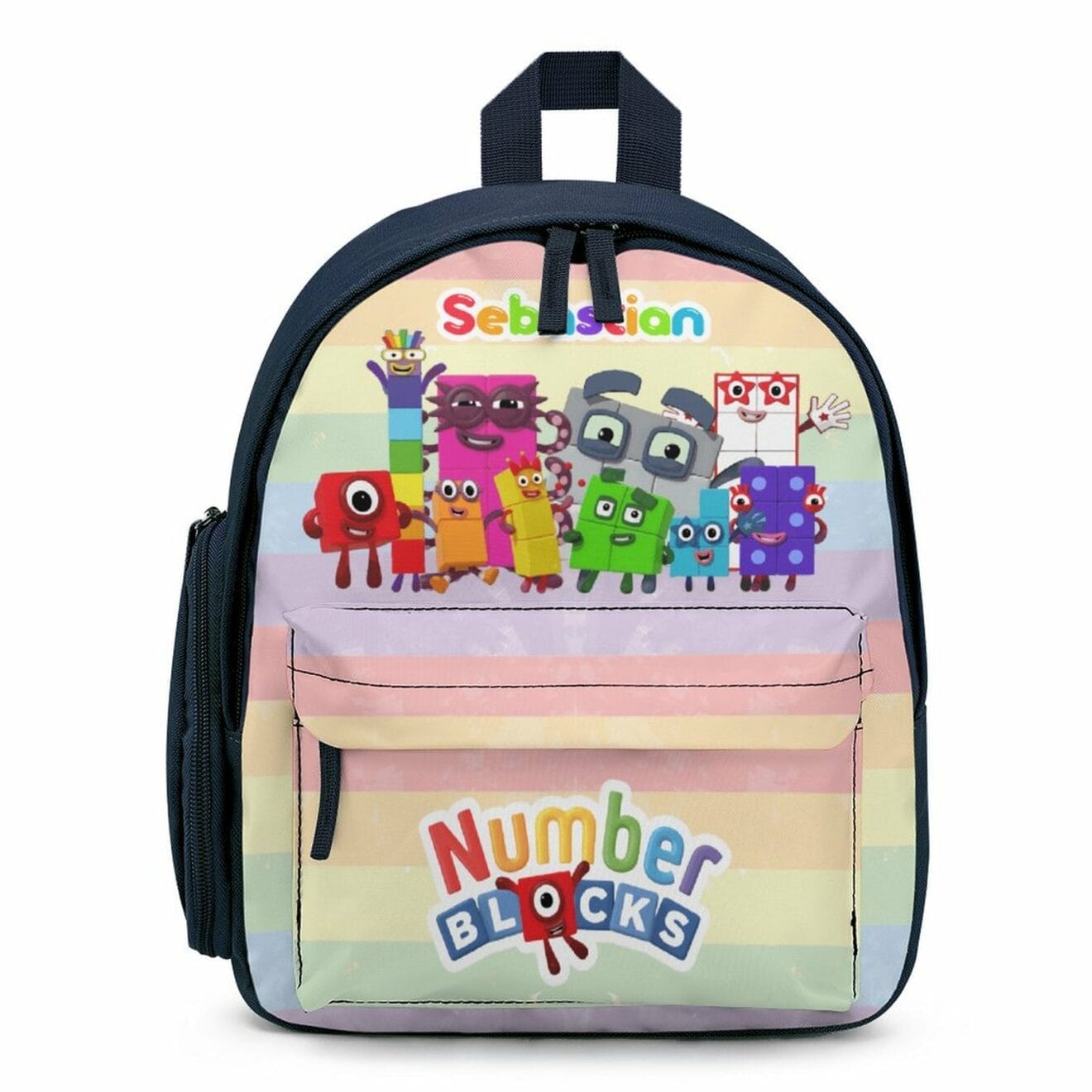 Numberblocks cartoon children's backpack, vibrant personalized blue ...
