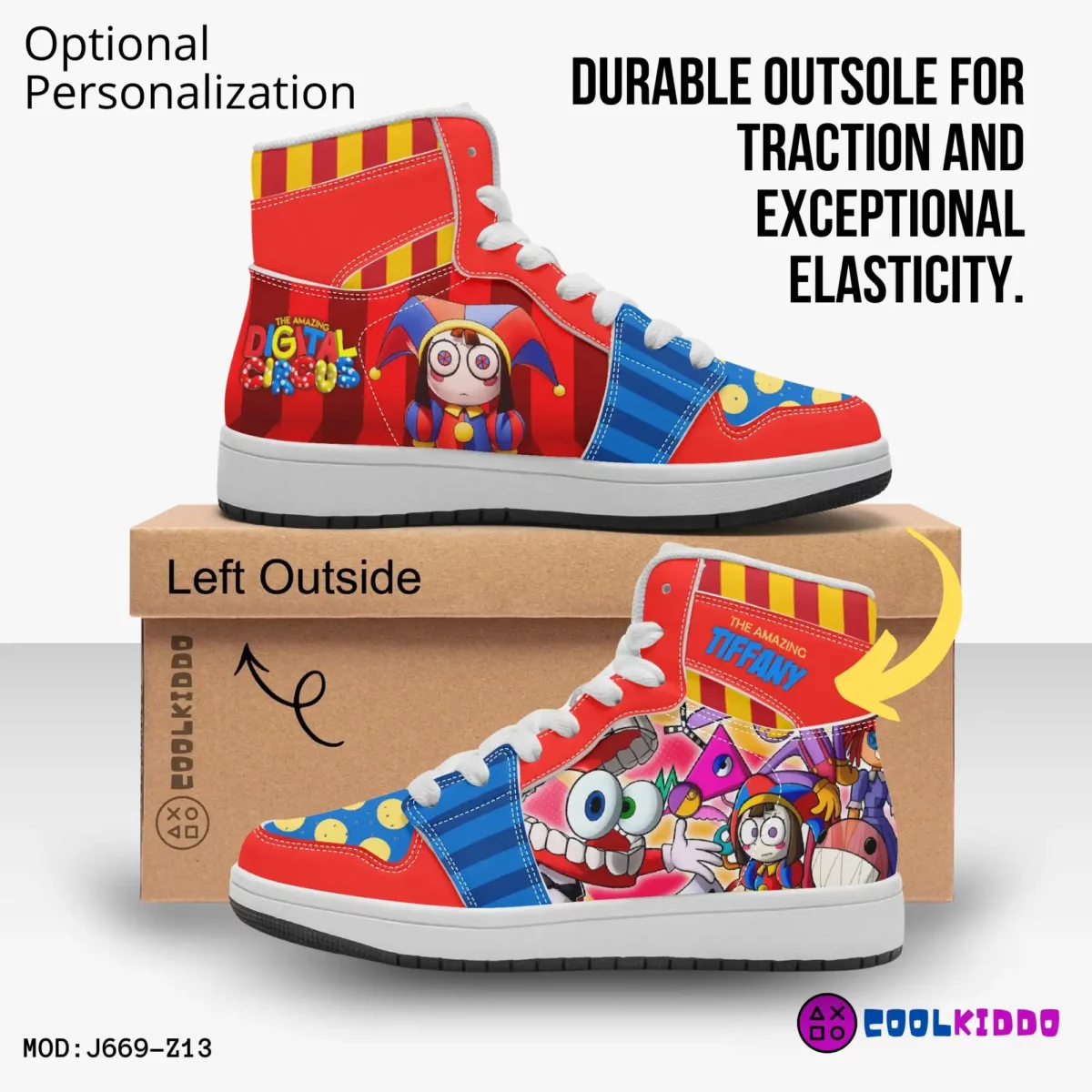 Personalized Name The Amazing Digital Circus Inspired High-Top Shoes, Leather Sneakers for Kids Cool Kiddo 16