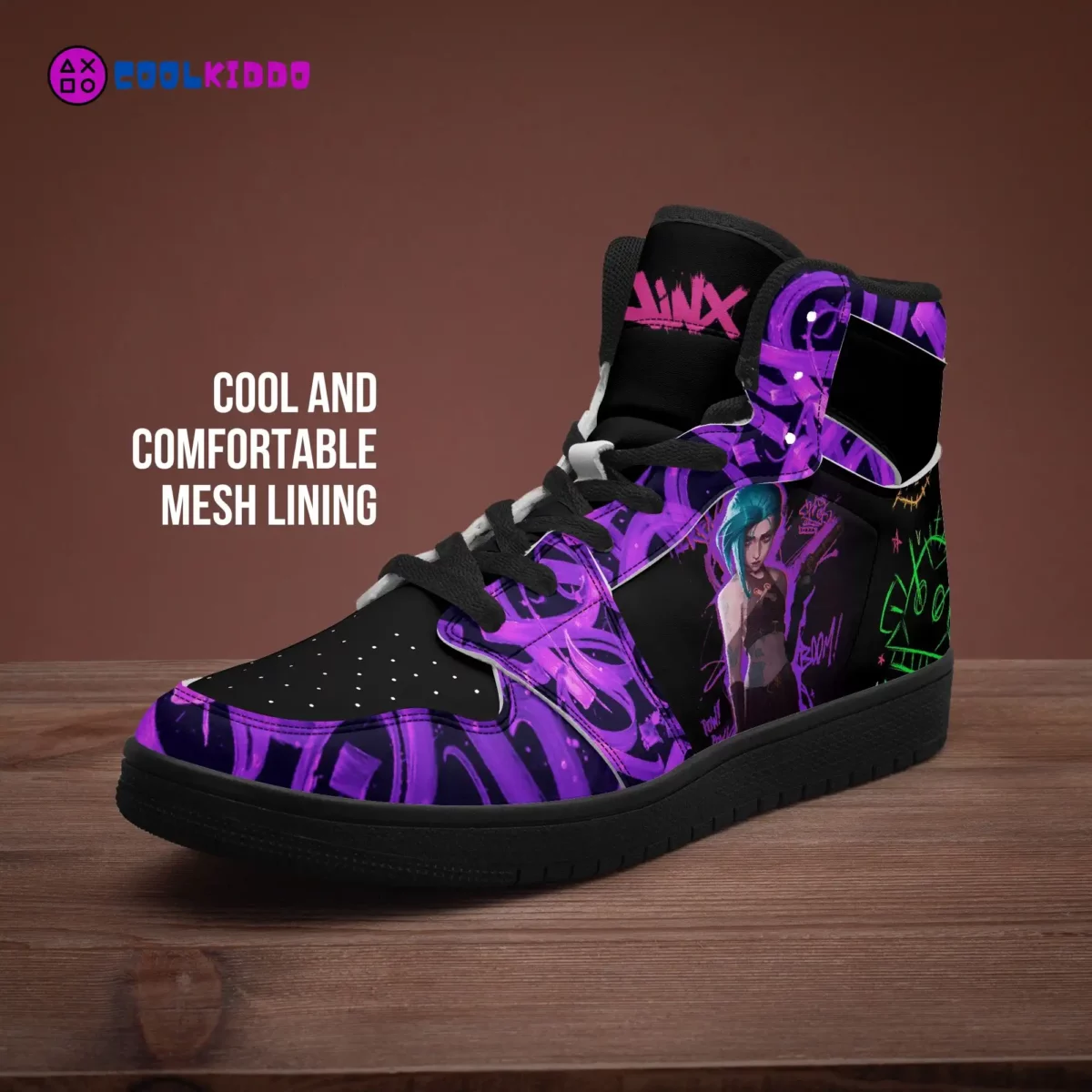 Jinx Character from ARCANE LoL High-Top Leather Sneakers, Unisex Casual Shoes for any season Cool Kiddo 16