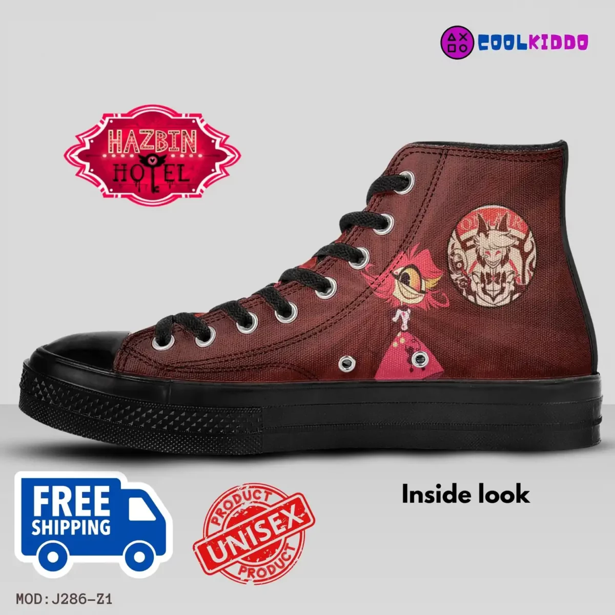 Custom Hazbin Hotel High-Top Canvas Sneakers, Animated Series Inspired Casual Shoes for any season Cool Kiddo 16