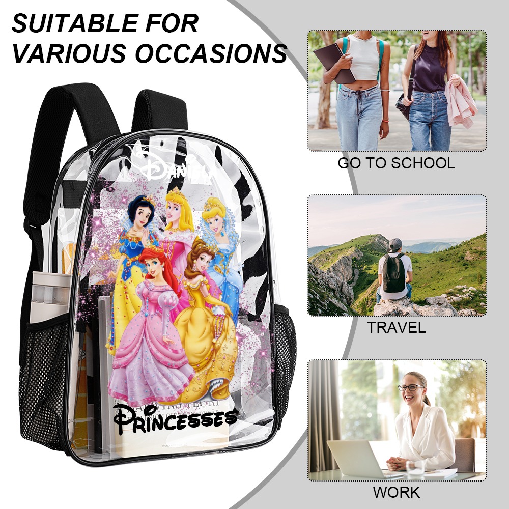 Personalized Disney Princesses Transparent 17-Inch Clear Backpack – Stylish and Functional for All Occasions 🎒👑 Cool Kiddo 20