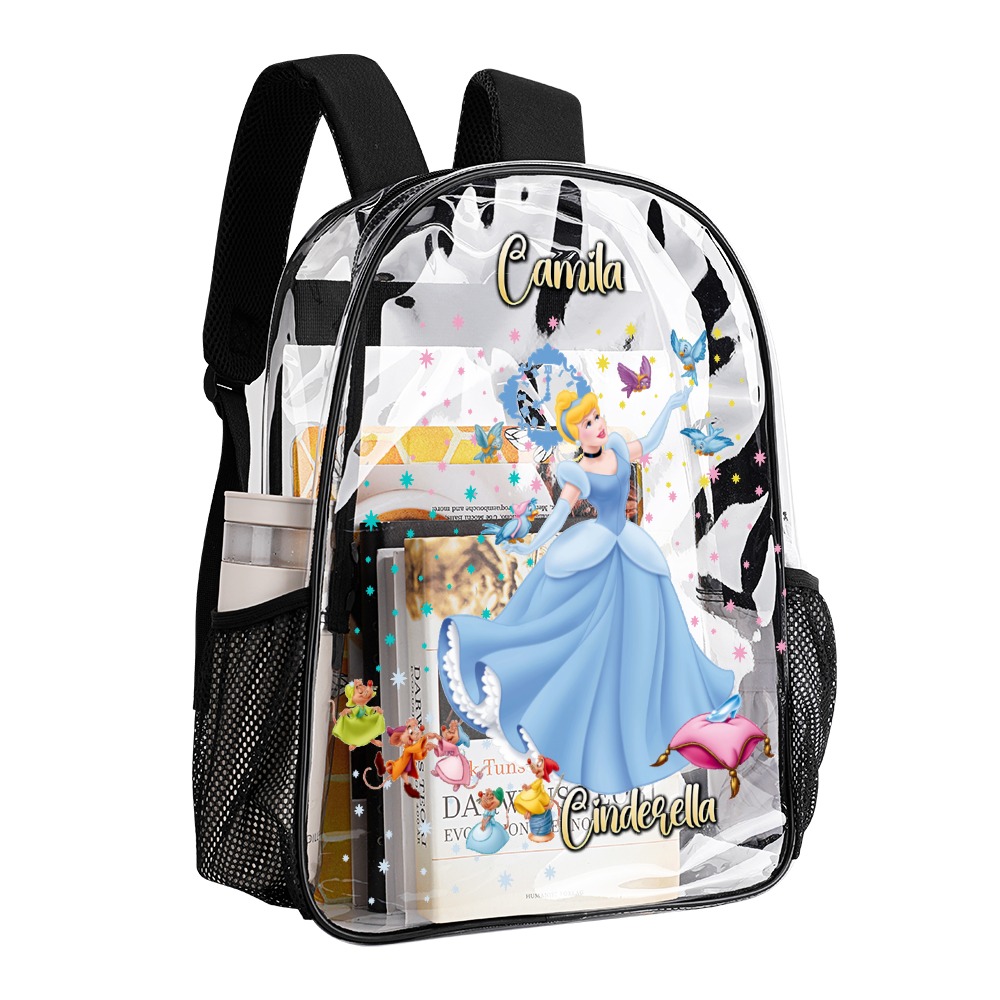 Personalized Disney’s Cinderella – Transparent Bag 17-inch 2024 New Clear Backpack Cool Kiddo 12