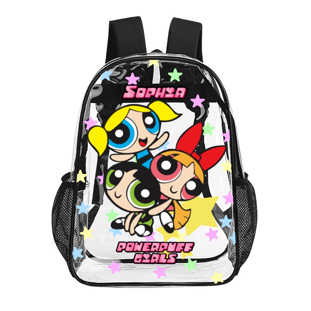 Personalized Clear Backpack The Powerpuff Girls – Transparent Bag 17 inch 2024 New Cool Kiddo 10