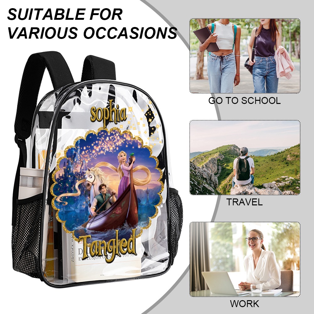 Personalized Tangled Princess Transparent Bag 17 inch 2024 New Clear Backpack Cool Kiddo 20