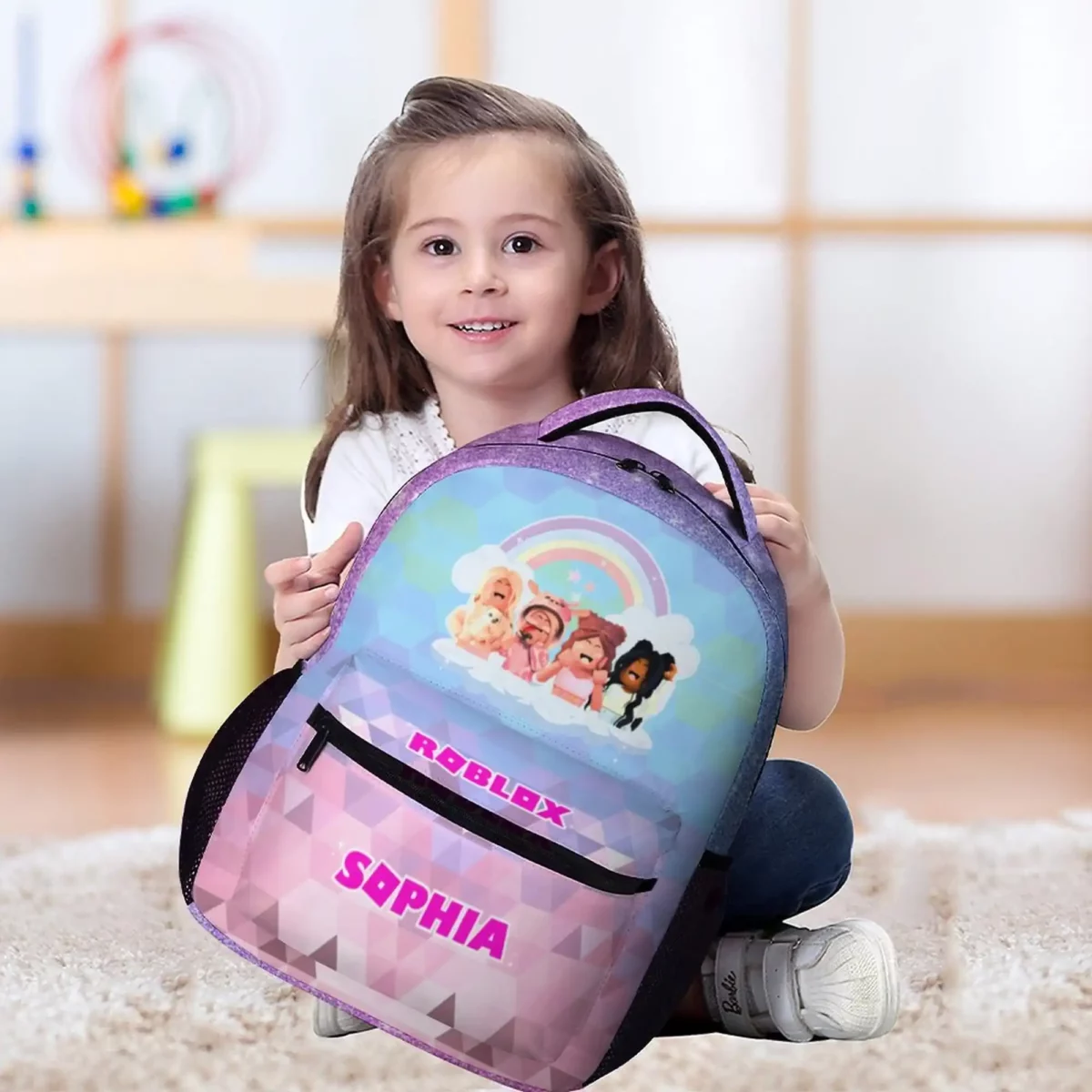 Geometric Pink and Purple, Roblox Avatars Girls Backpack with Customizable Name Cool Kiddo 14