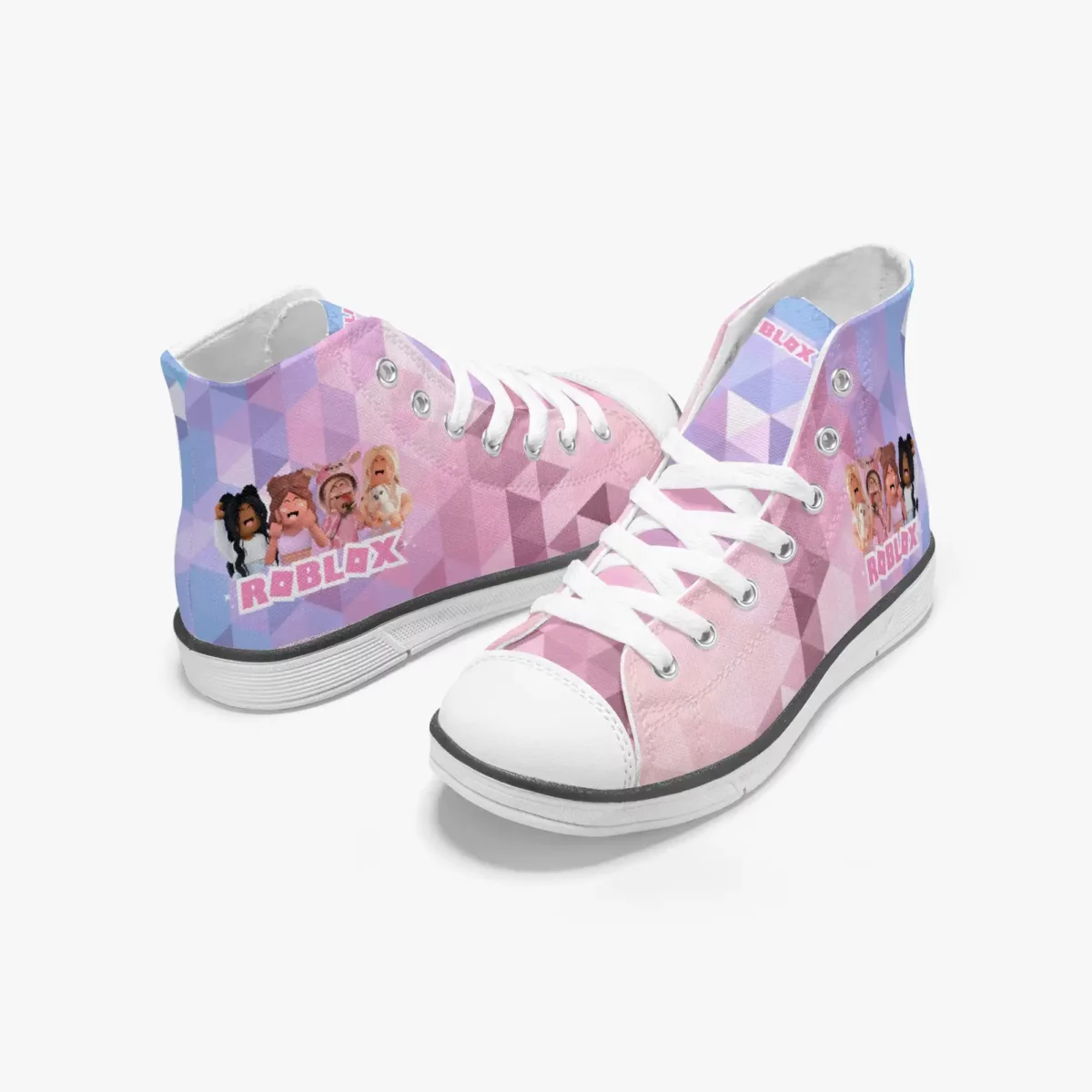 Roblox Girls Personalized High-Top Sneakers for Children – Pink and Purple geometric background Cool Kiddo 14