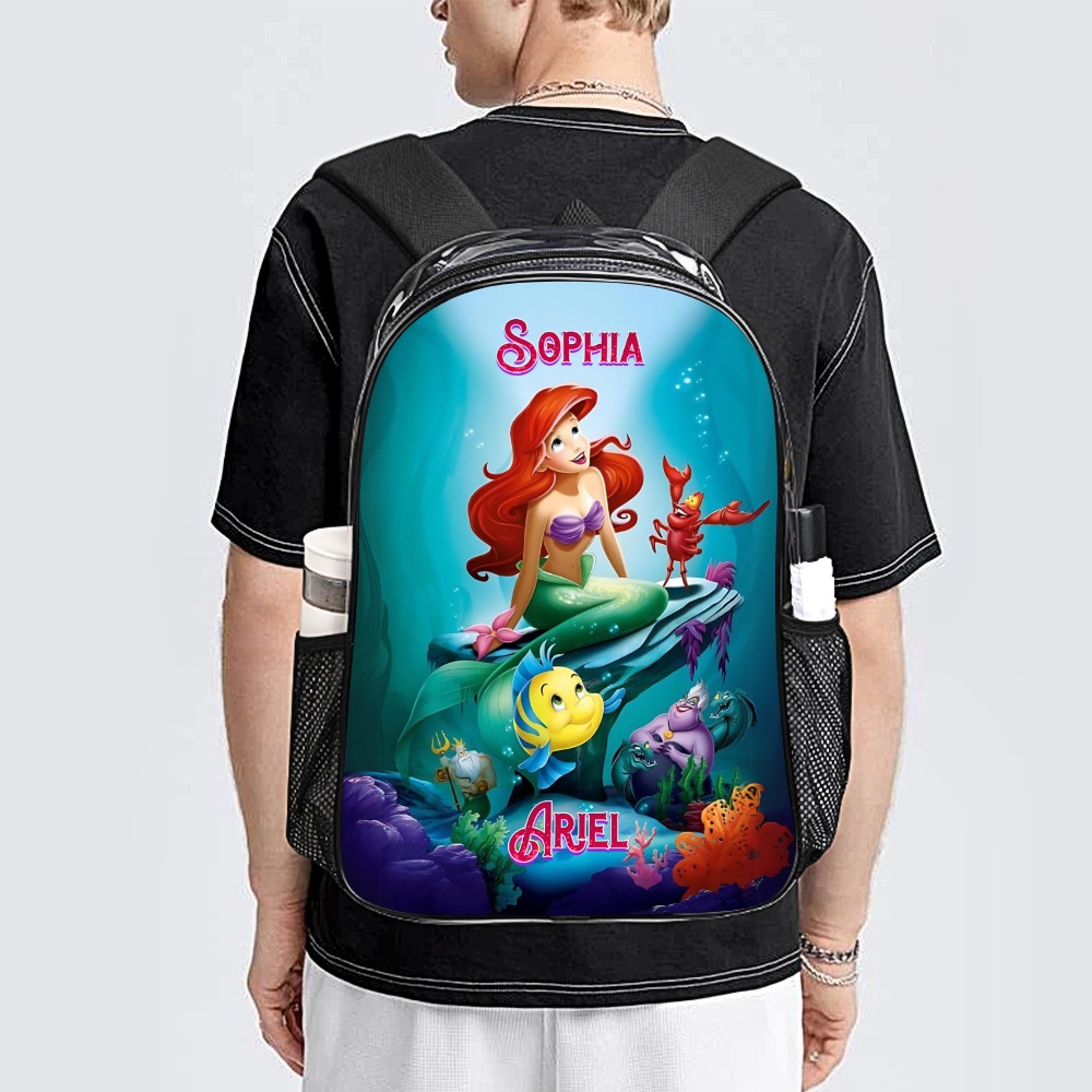 Personalized Ariel The little Mermaid Transparent Bag 17 inch 2024 New Clear Backpack Cool Kiddo 16
