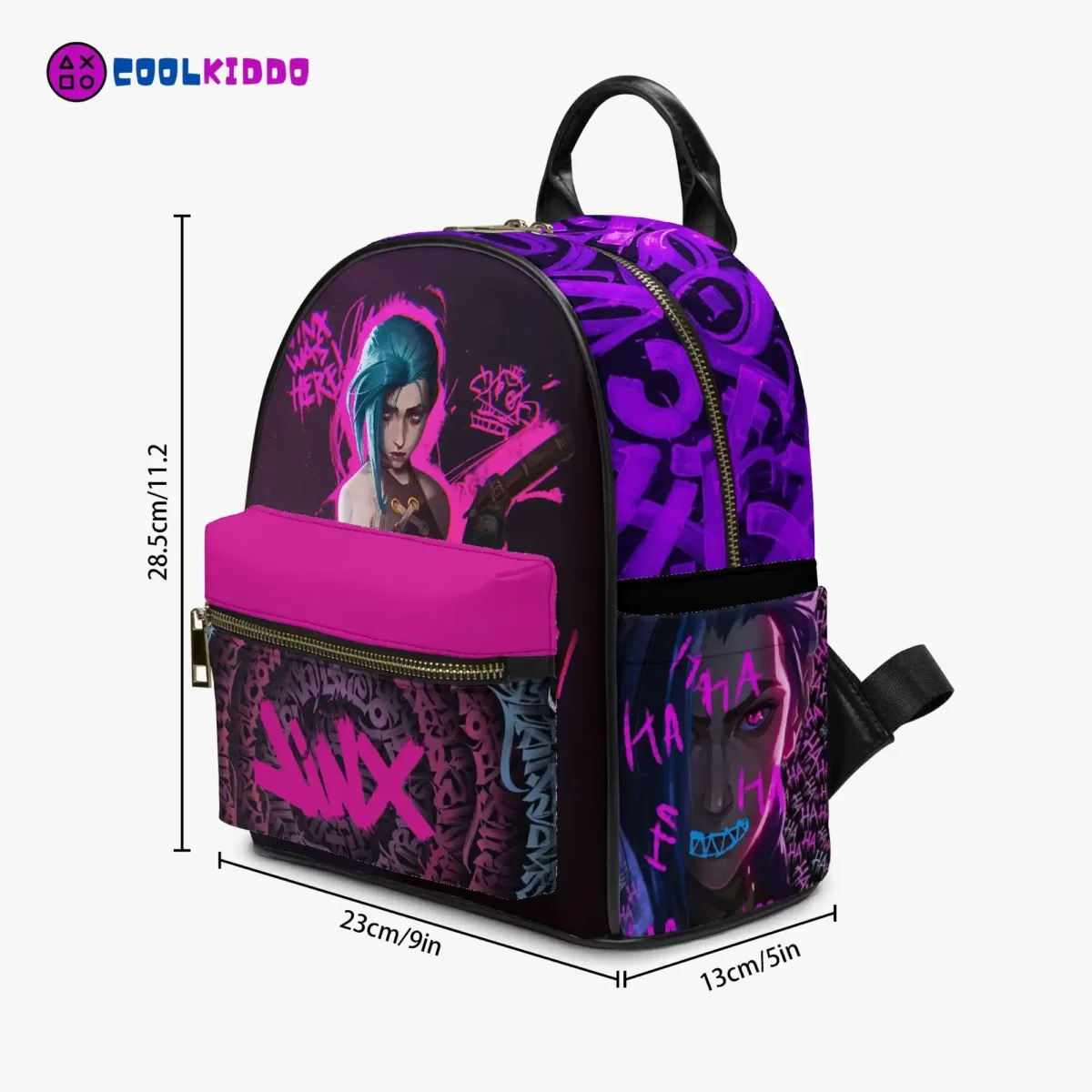 Jinx Character LoL Art Graffiti Style Mini Leather Backpack for Girls/Youth Cool Kiddo 20