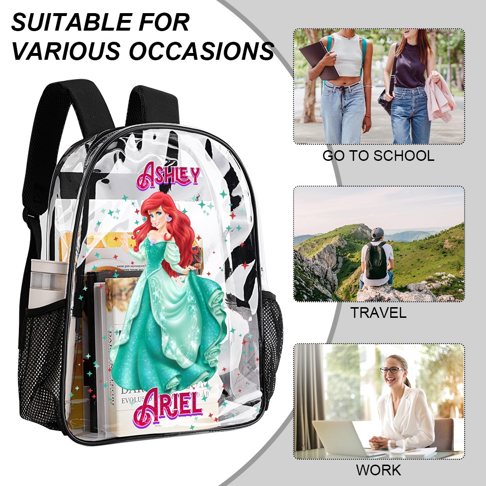 Personalized Disney’s Princess Ariel – Transparent Bag 17-inch 2024 New Clear Backpack Cool Kiddo 20