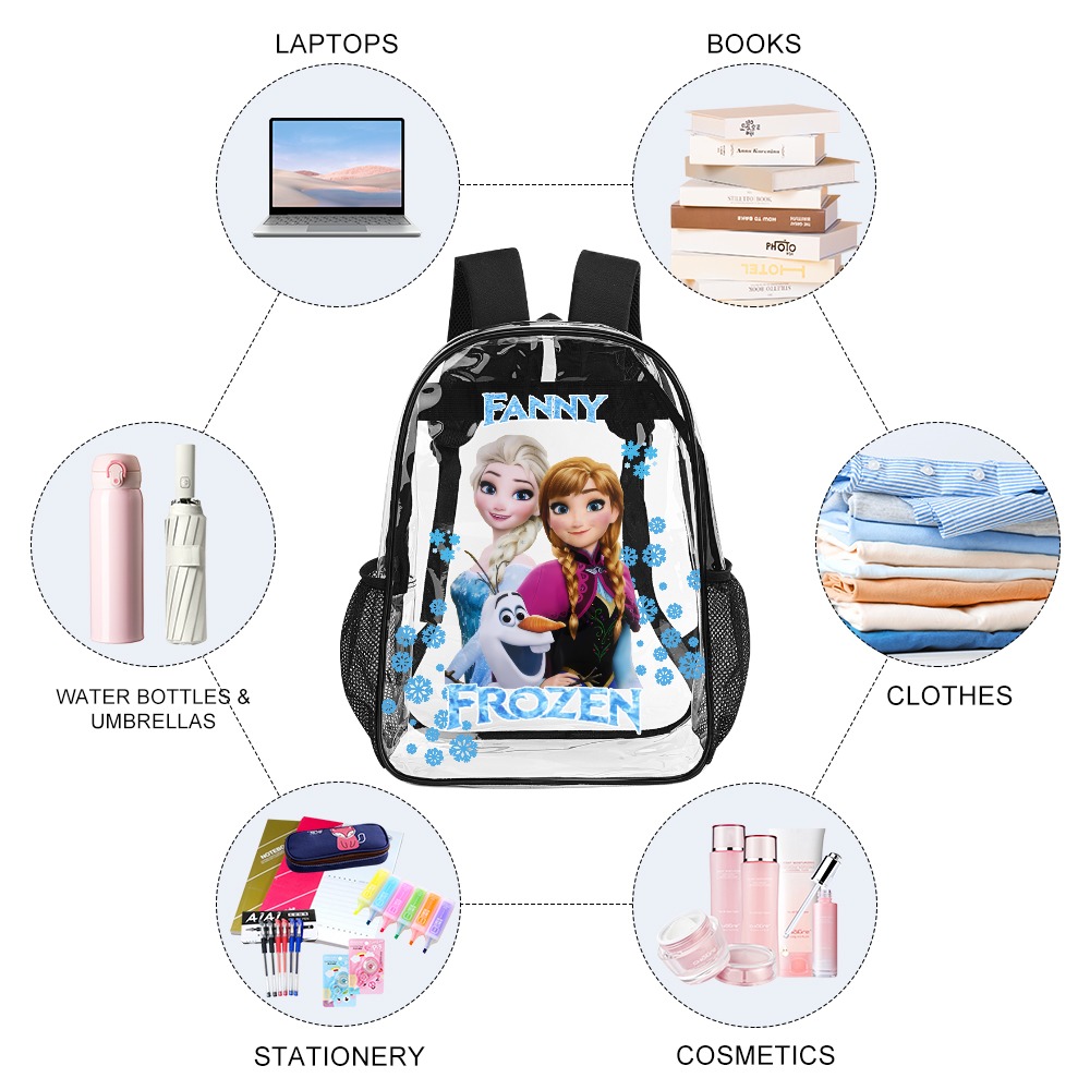 Personalized Disney’s Princesses from Frozen – Transparent Bag 17 inch 2024 New Clear Backpack Cool Kiddo 12