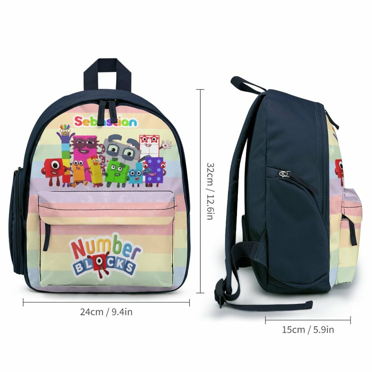 Personalized Number Blocks Characters Children's School Bag - Blue Backpack for Kids