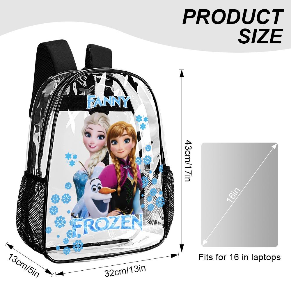 Personalized Disney’s Princesses from Frozen – Transparent Bag 17 inch 2024 New Clear Backpack Cool Kiddo 16