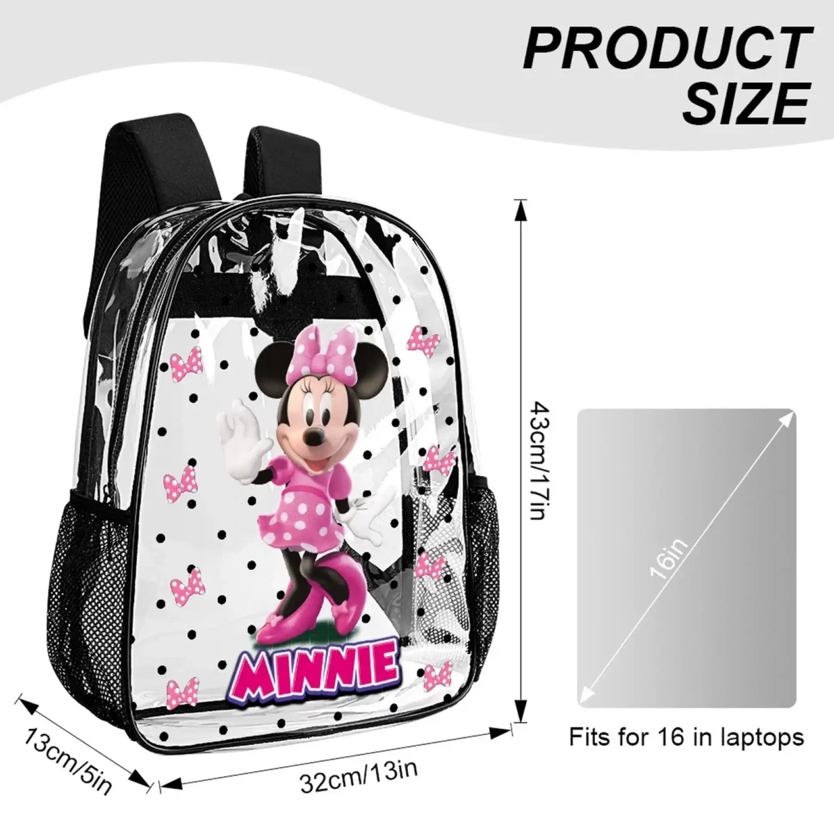 Minney Mouse Personalized Transparent Backpack – 17 Inches Clear Book Bag Cool Kiddo 18