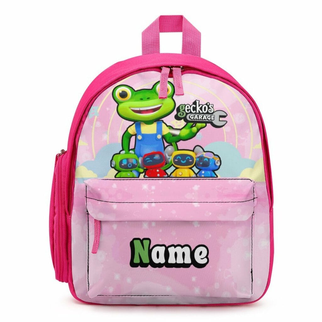 Personalized Gecko’s Garage Pink Children’s School Bag – Toddler’s Backpack Cool Kiddo Personalized Gecko's Garage Pink Children's School Bag - Toddler's Backpack