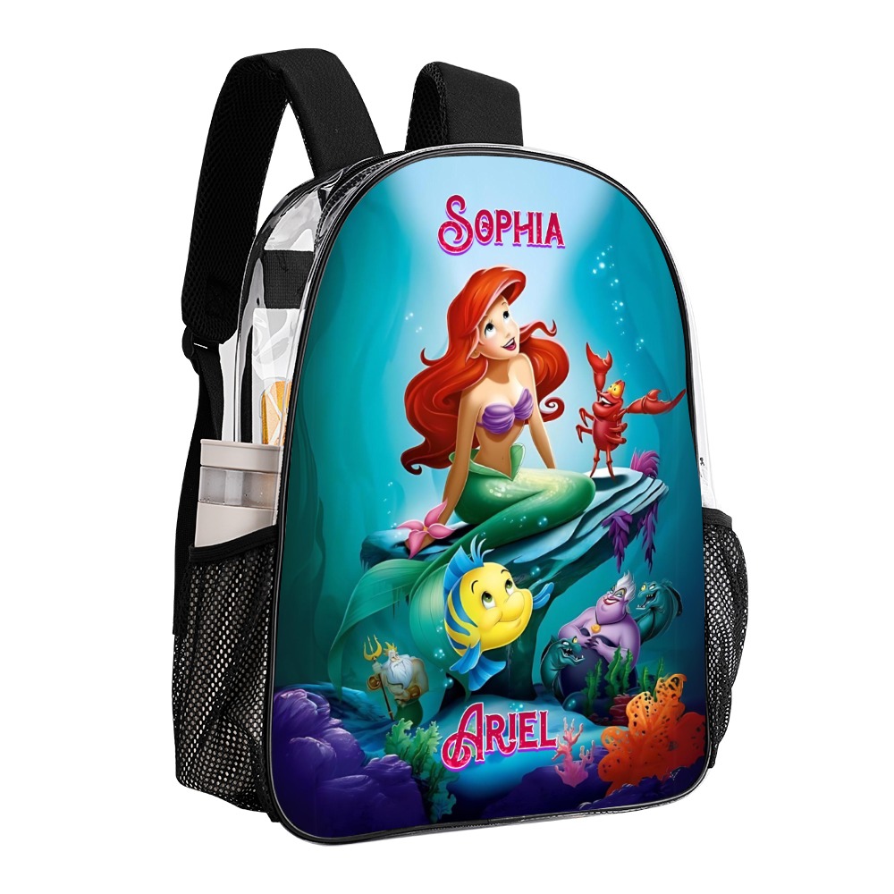 Personalized Ariel The little Mermaid Transparent Bag 17 inch 2024 New Clear Backpack Cool Kiddo 12