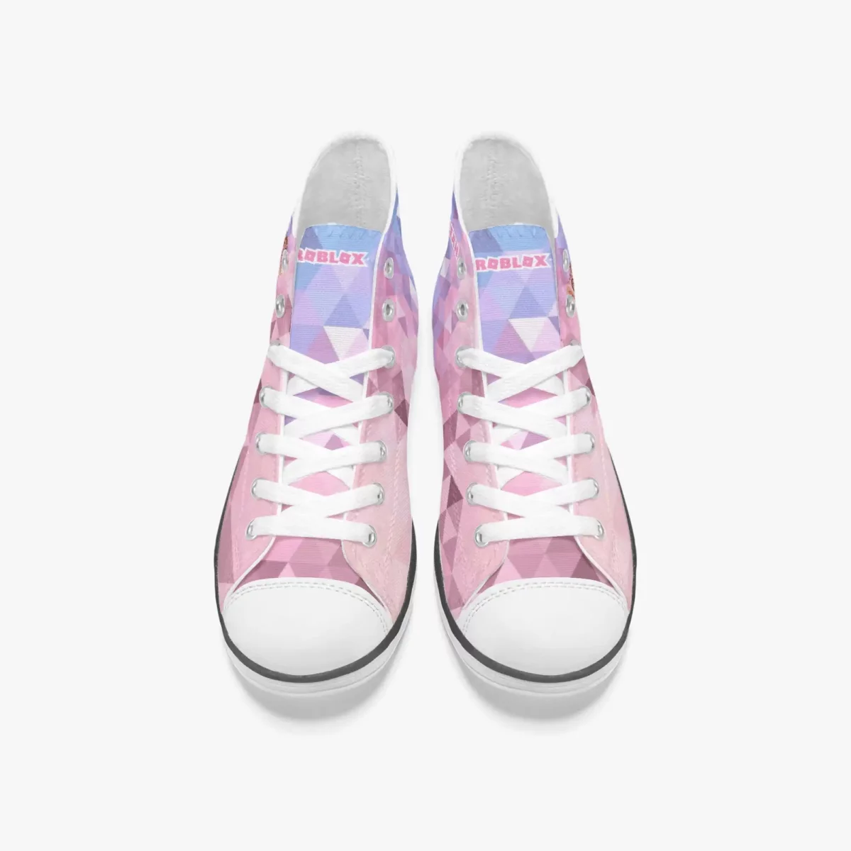 Roblox Girls Personalized High-Top Sneakers for Children – Pink and Purple geometric background Cool Kiddo 16