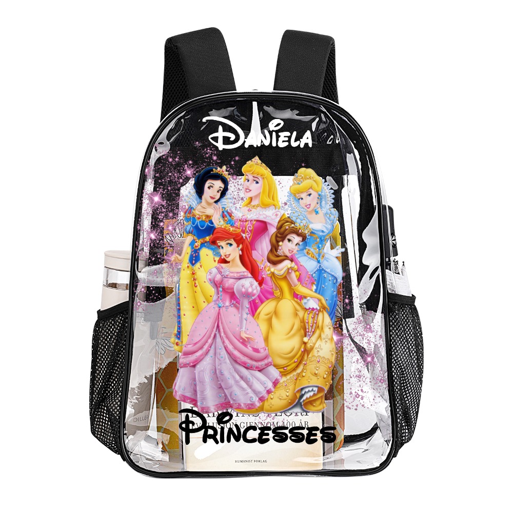 Personalized Disney Princesses Transparent 17-Inch Clear Backpack – Stylish and Functional for All Occasions 🎒👑 Cool Kiddo 18