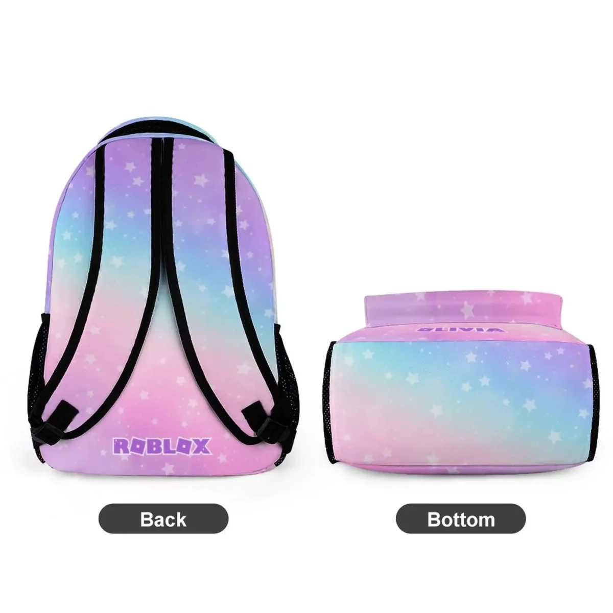 Personalized Pink and Purple, Starred Roblox Girls Backpack Customizable name Cool Kiddo 16