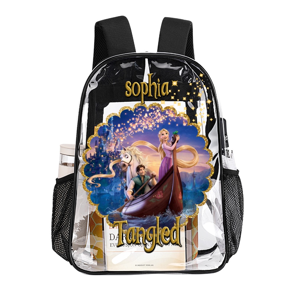 Personalized Tangled Princess Transparent Bag 17 inch 2024 New Clear Backpack Cool Kiddo 18