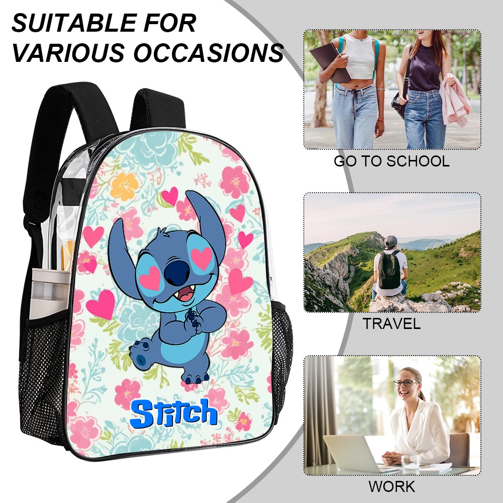 Stitch from Lilo and Stitch Transparent Bag 17-inch 2024 New Clear Backpack Cool Kiddo 20