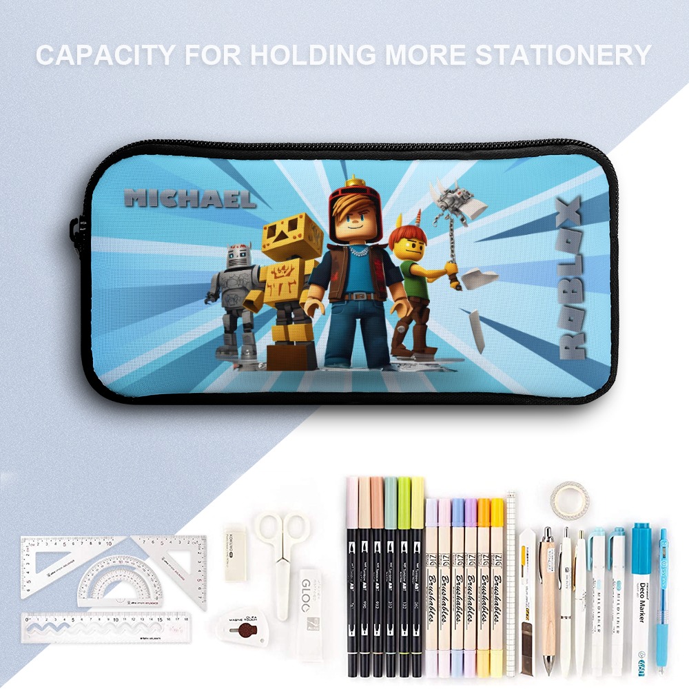 Personalized Roblox Blue Book Bag for Kids – Three-Piece Set: Backpack, Lunch Bag, and Pencil Case