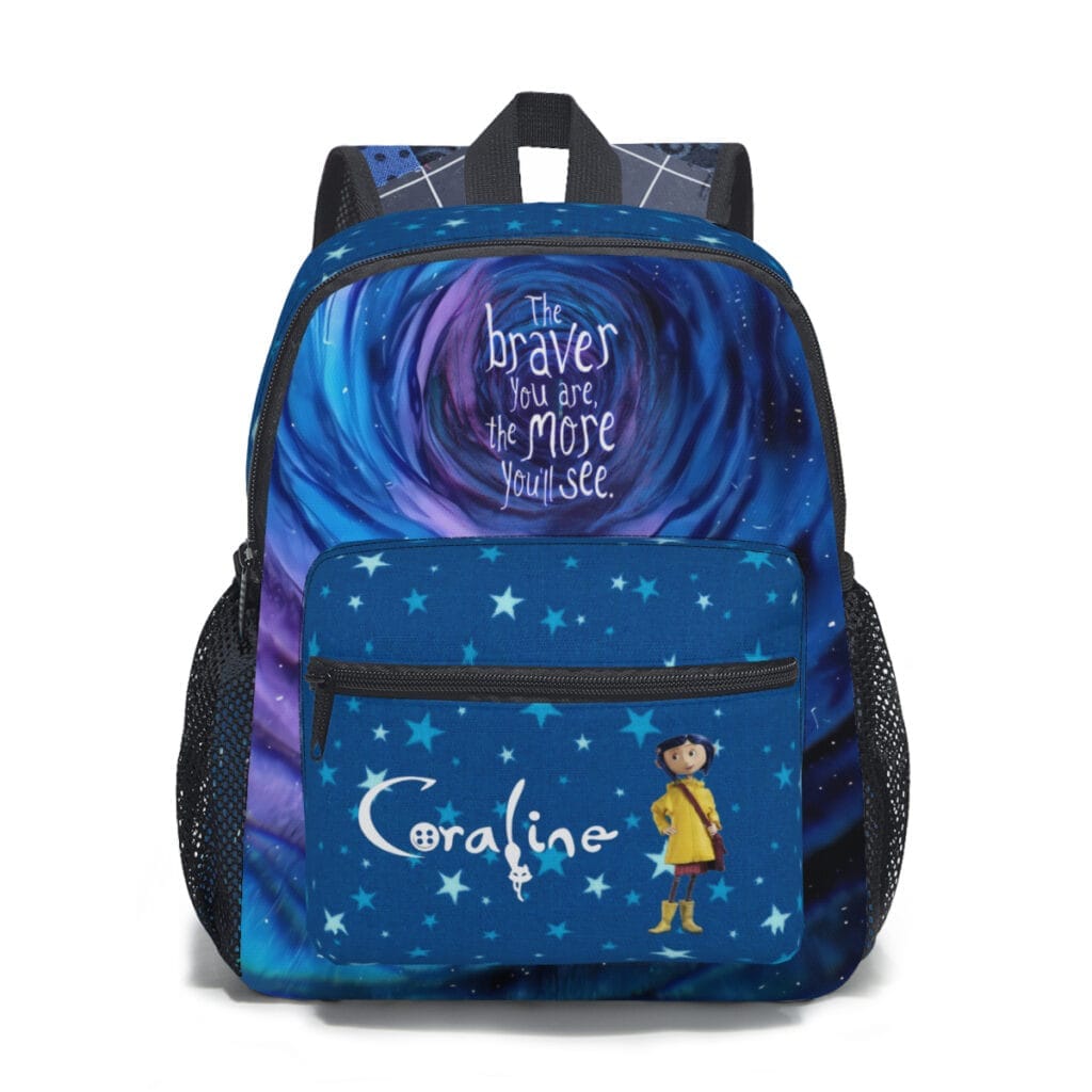 Custom Coraline Student Schoolbag Inspired in Movie Character – Polyester Backpack for kids/youth Cool Kiddo Custom Coraline Student Schoolbag Inspired in Movie Character - Polyester Backpack for kids/youth