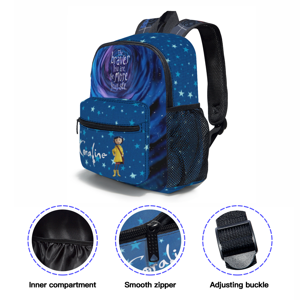 Custom Coraline Student Schoolbag Inspired in Movie Character – Polyester Backpack for kids/youth Cool Kiddo 18