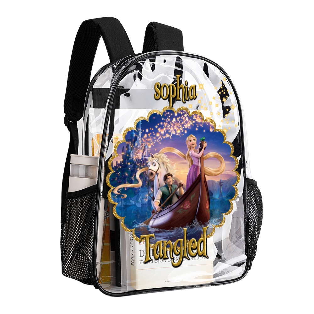 Personalized Tangled Princess Transparent Bag 17 inch 2024 New Clear Backpack Cool Kiddo 12