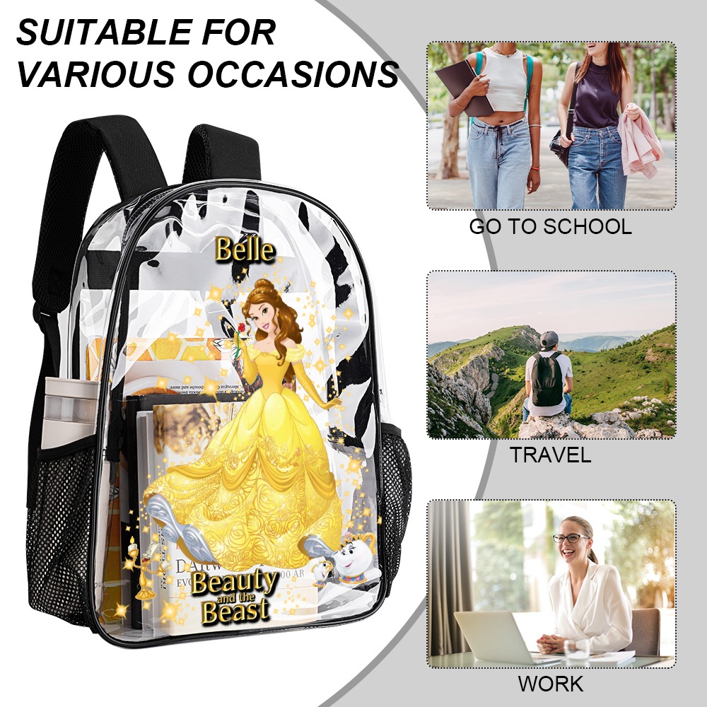 Belle from The Beauty and the Beast – Transparent Bag 17 inch 2024 New Clear Backpack Cool Kiddo 22