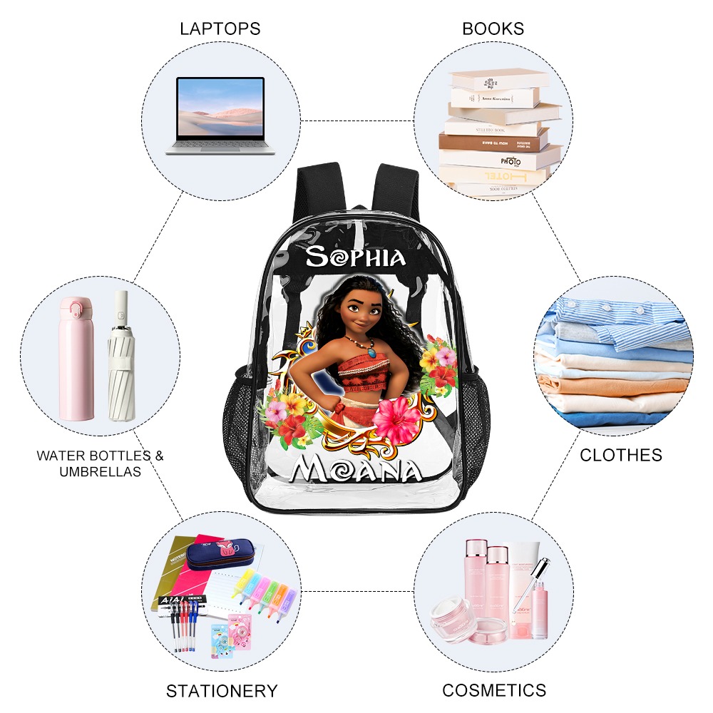 Personalized Disney’s Princess Moana – Transparent Bag 17 inch 2024 New Backpack Cool Kiddo 12