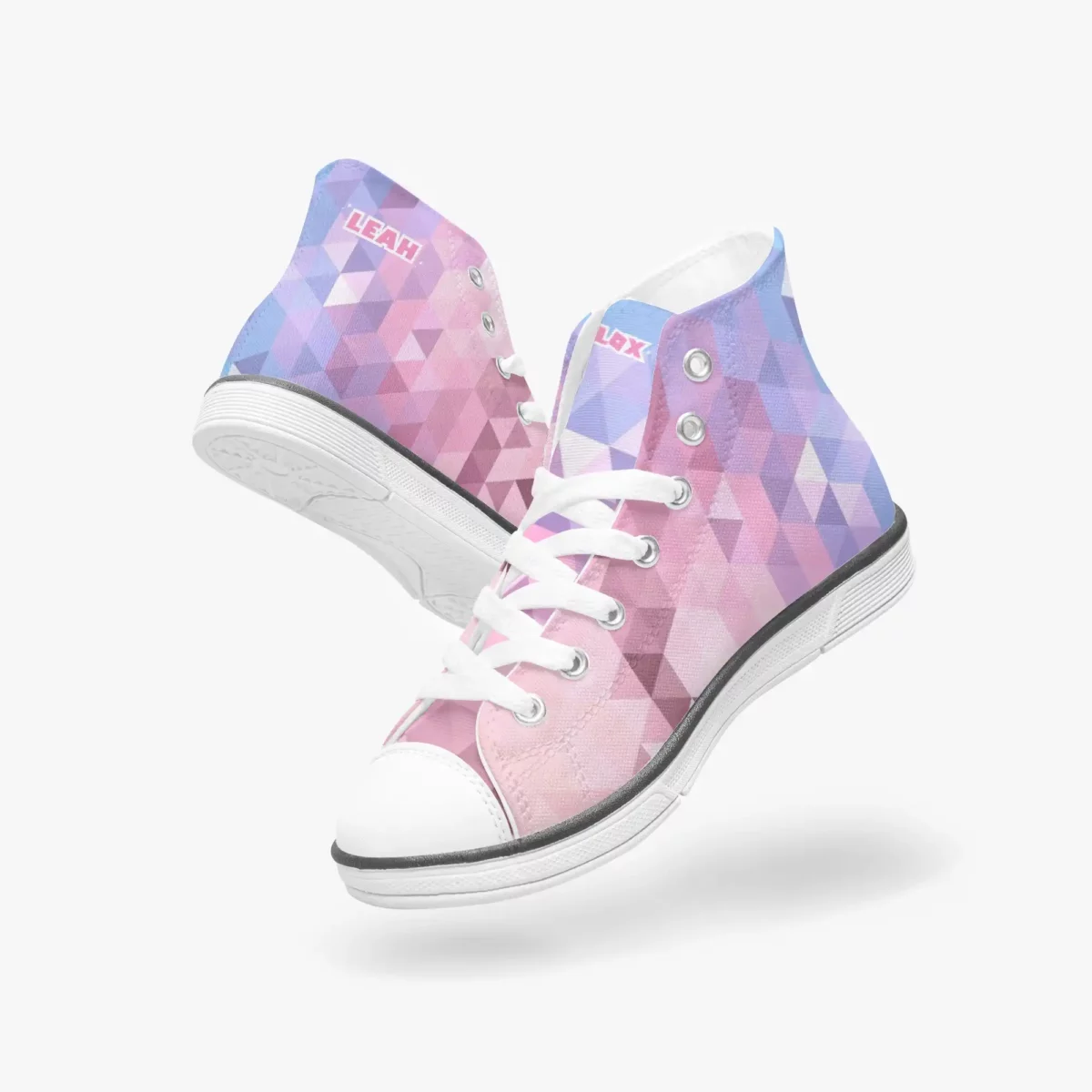 Roblox Girls Personalized High-Top Sneakers for Children – Pink and Purple geometric background Cool Kiddo 20