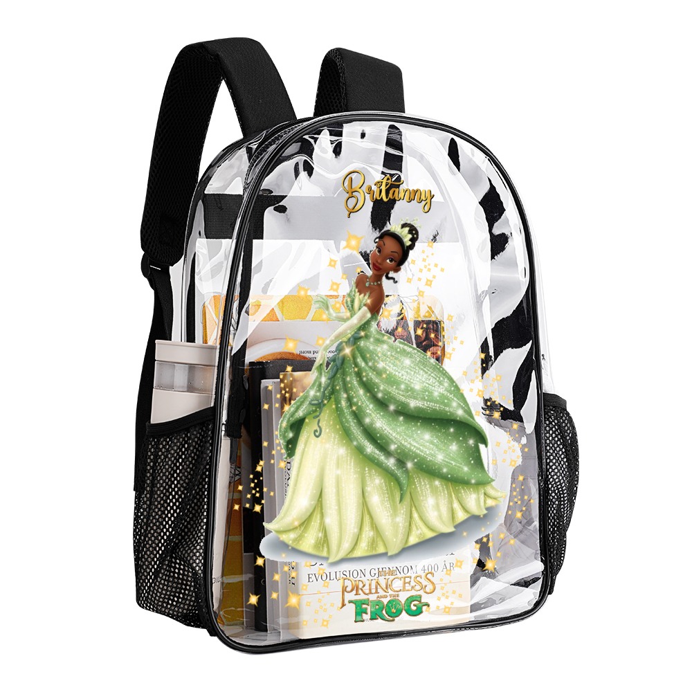 Personalized Disney’s PrincessTiana from Frog – Transparent Bag 17 inch 2024 New Backpack Cool Kiddo 12