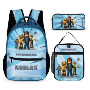 Personalized Roblox Blue Book Bag for Kids – Three-Piece Set: Backpack, Lunch Bag, and Pencil Case Cool Kiddo 10