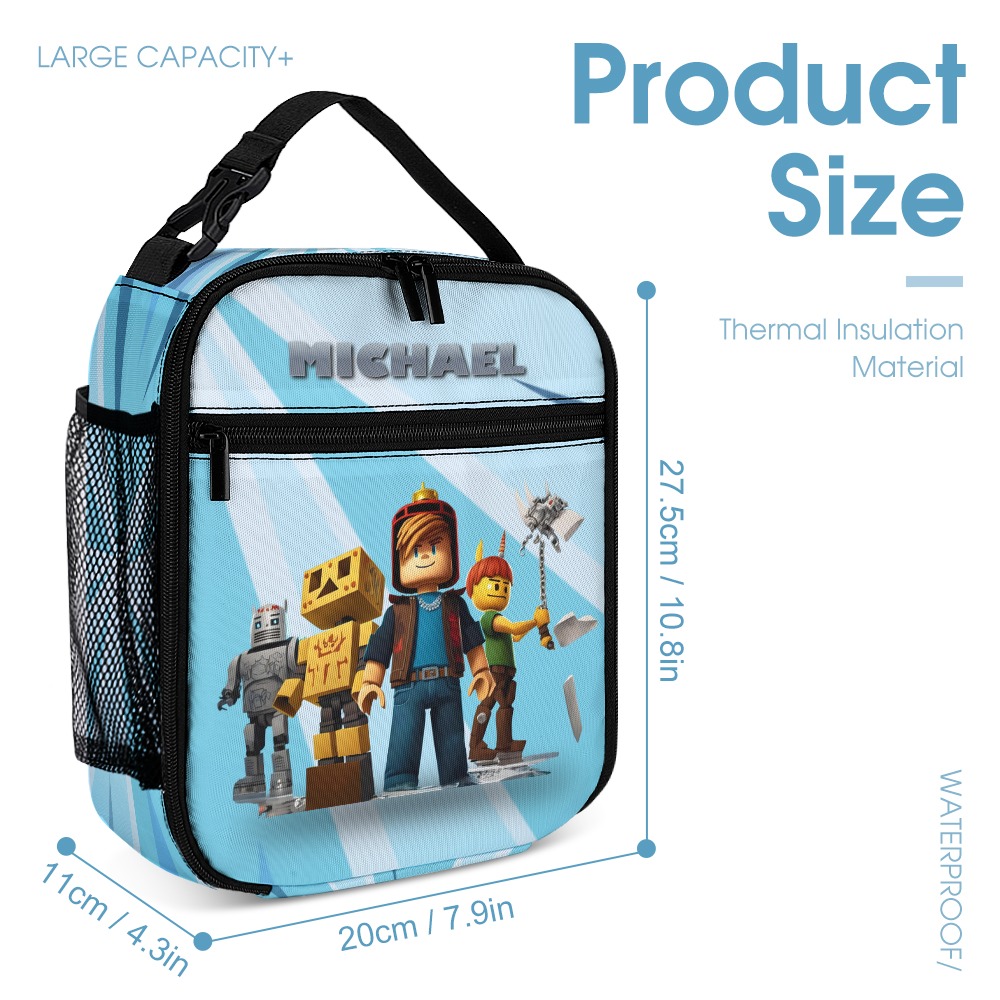 Personalized Roblox Blue Book Bag for Kids – Three-Piece Set: Backpack, Lunch Bag, and Pencil Case Cool Kiddo 20