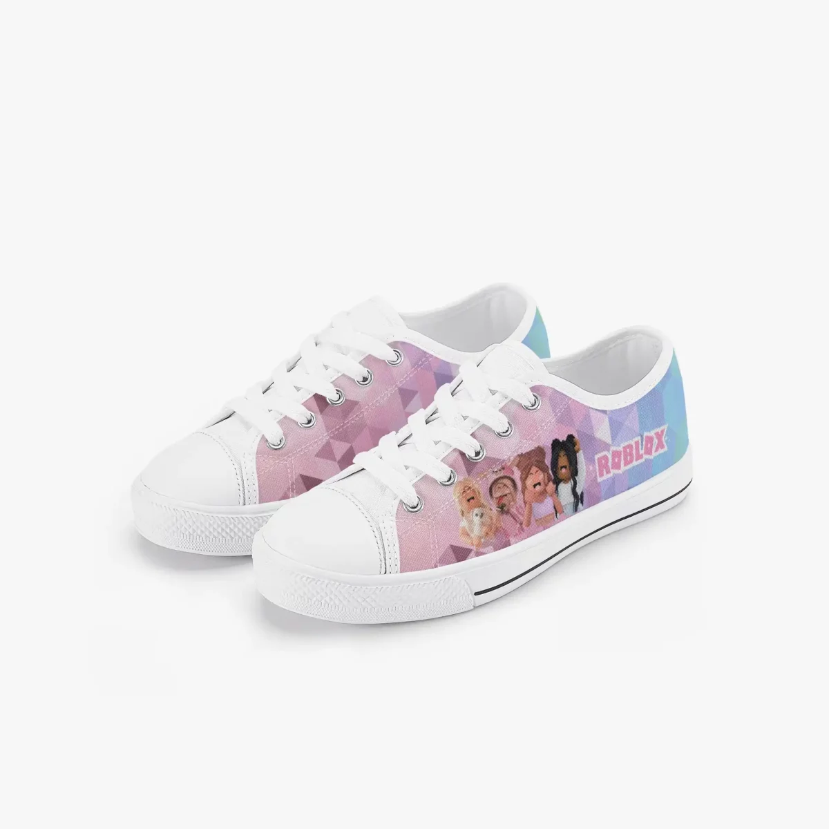 Roblox Girls Personalized Low-Top Sneakers for Children – Pink and Purple geometric background Cool Kiddo 14