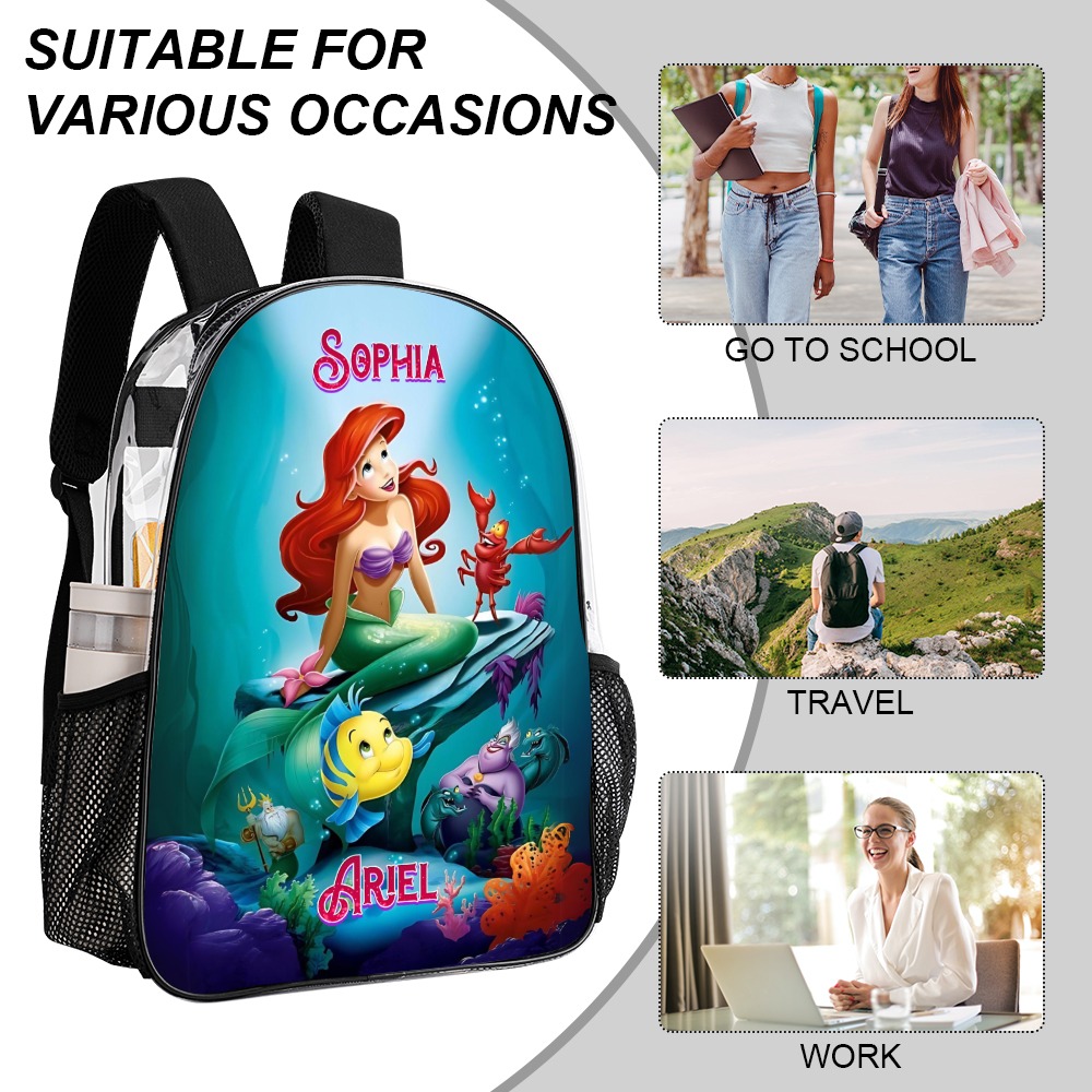 Personalized Ariel The little Mermaid Transparent Bag 17 inch 2024 New Clear Backpack Cool Kiddo 22