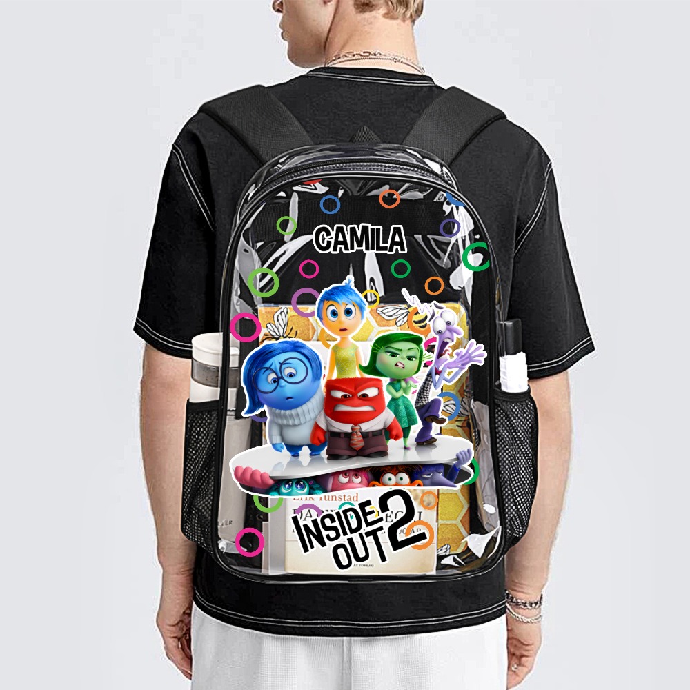 Personalized Inside Out 2 Movie Customizable Transparent Book Bag 17 inch 2024 New Clear Backpack Cool Kiddo 20