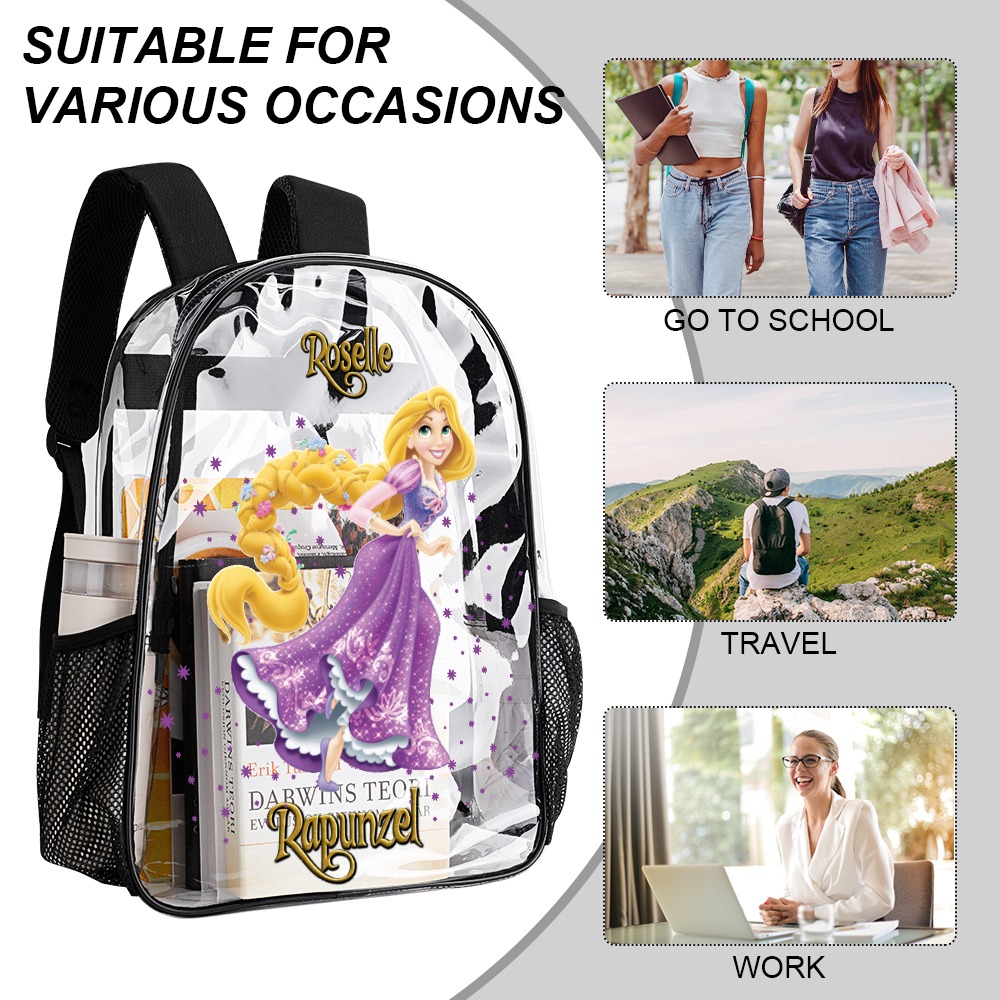Personalized Disney’s Rapunzel – Transparent Bag 17-inch 2024 New Clear Backpack Cool Kiddo 22