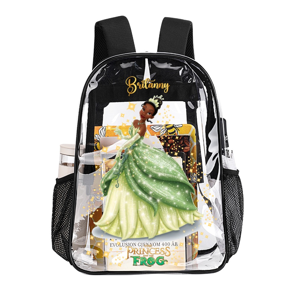 Personalized Disney’s PrincessTiana from Frog – Transparent Bag 17 inch 2024 New Backpack Cool Kiddo 14