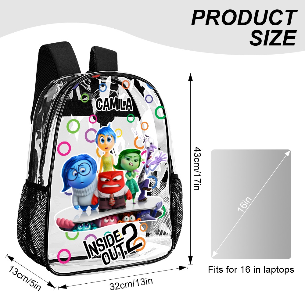 Personalized Inside Out 2 Movie Customizable Transparent Book Bag 17 inch 2024 New Clear Backpack Cool Kiddo 14