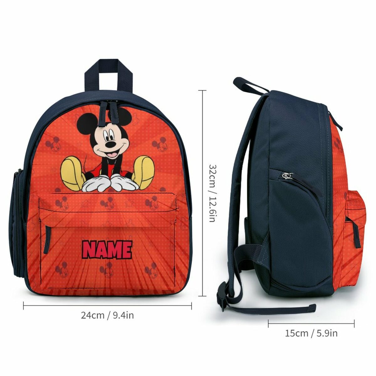 Personalized Mickey Mouse Blue and Orange Children’s School Bag – Toddler’s Backpack Cool Kiddo 12