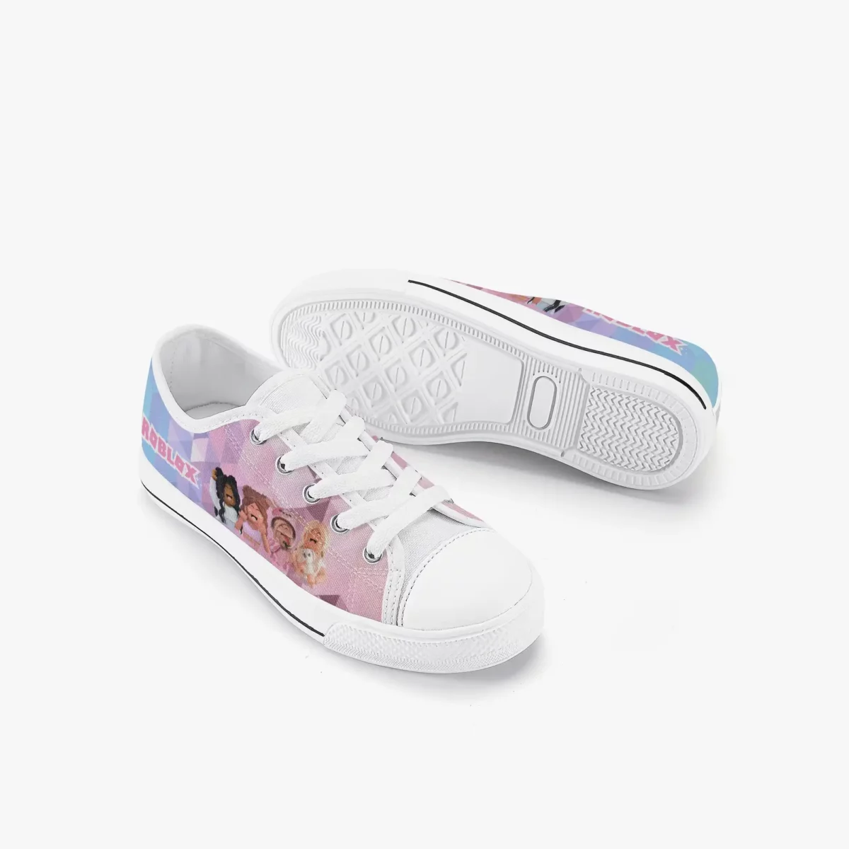 Roblox Girls Personalized Low-Top Sneakers for Children – Pink and Purple geometric background Cool Kiddo 16