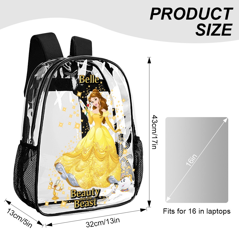 Belle from The Beauty and the Beast – Transparent Bag 17 inch 2024 New Clear Backpack Cool Kiddo 14