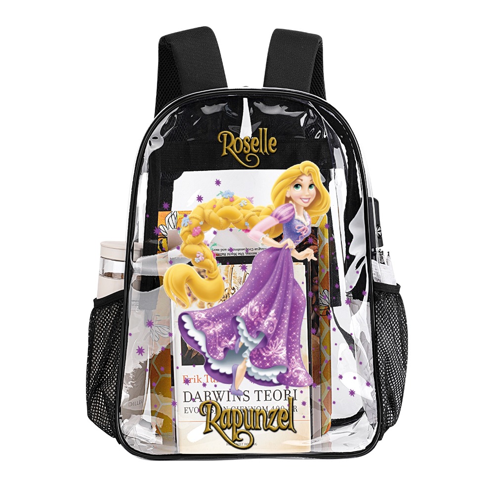 Personalized Disney’s Rapunzel – Transparent Bag 17-inch 2024 New Clear Backpack Cool Kiddo 14